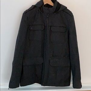 Black Rivet Hooded Jacket Grey Zip Up